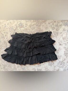 Love Tree Black Ruffled Tiered Skirt with Waist Tie